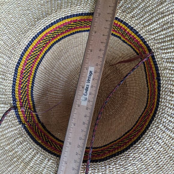 Handwoven Unisex Large Brim Straw Hat with Leather Tethers African Straw Hat - Picture 8 of 9